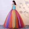 Galajurken Regenboog Organza Kristal Strapless Ruglooze Bloem Baljurk Avondjurken Tot de grond Grote maten Formele Kleding Drop Deli Dh21N