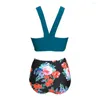 Damen-Bademode, Bikini-Set, sexy Neckholder, Tank-Top, Blumen-Shorts, hoher Taillen-Badeanzug, brasilianischer Strandmode-Badeanzug, zweiteilig