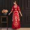Roupas étnicas Noiva Brinde Casamento Vestido Chinês Phoenix Vestido Bordado Riqueza Auspicioso Elegante Mulheres Homens Tang Terno