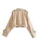 Women's Trench Coats YENKYE Women Fashion With Belt Oversized Cropped Vintage Double Button Long Sleeve Ladies Short Khaki Jacket 230403