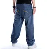 Jeans pour hommes Baggy bleu pour hommes jambe large lâche streetwear hip hop skateboard denim pantalon mâle pantalon grande taille 30-46