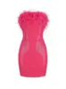 Feather Strapless Sequins Sparkle Sexy Mini Dress For Women Fashion Off-shoulder Backless Club Party Sexy Dress Elegant