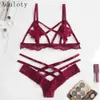 Aduloty Women's sexy underwear set red rose flower lace hollow bra underwear Spaghetti strap temptation pajamas Summer Y200708