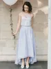 Blue Luxury Appliques Sleeveless Prom Dresses Split Party Gow With Train Party Dress Robe De A-Line