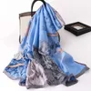 Sarongs Floral Print Sun Protection Women Scarf Imitation Silk Long Smooth Beh Shawl for Home P230403