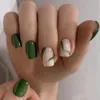 False Nails Green Stripes Square Enhancement Detachable Nail Patch For Female Home Salon