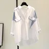 Blouses pour femmes Style coréen élégant ensemble de pantalons pour femmes lâche décontracté en mousseline de soie chemise jean percé deux pièces tenues femme Blouse