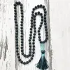 Kettingen 108 Gebed kralen Mala ketting 8mm Lava Stone geknoopte boho sieraden rauwe ruw q-uartz hanger mix kleur kwast voor mannen