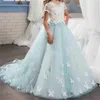 Girl Dresses Tulle Lace Printing Butterfly Decoration Princess Flower Wedding Party Ball Beauty Pageant First Communion Gowns