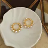 Hoop örhängen wtltc franska guldfärgade pärlor charm för kvinnor 2 cm små små runda bågar enkla retro stilfulla smycken