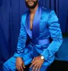 Męskie garnitury Blazers mody włoscy srebrni mężczyźni satyna szczupła niebieska niebieska błyszcząca sukienka ślubna na bal maturalne spodnie blezerowe