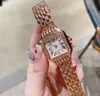 Lovers Square Roman Tank Series Watch Women Full Stainless Steel Band Quartz Ultra Thin Highend Diamonds Ring Rose Gold Silver Wristwatch Gifts