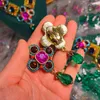 Цепочки, винтажное инкрустированное цветным камнем, брендовое бабушкино-зеленое ожерелье с подвеской в форме капли воды, серебряные серьги-клипсы, комплект женских серег