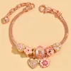 Bracelets de charme 2023 Charms de flores rosa da margarida rosa Aço inoxidável Bangles femininas corea jóias metal Bolas Cadeia Love Heart Bracelet