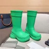 Botas de lluvia largas de diseñador para mujer, botas clásicas de goma de lujo con cabeza redonda, botas altas de lluvia, botas de suela gruesa