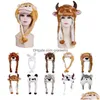 Bonnet/Crâne Caps Adt Enfants Hiver Mignon Peluche Animal Caractère Bonnet Chapeau Avec Pom Extrémités Drôle En Peluche Jouet Earflap Cap Cosplay Costume Y Dhzyx