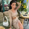 Rok Sweter Seksi Wanita Musim Dingin Rajutan 2023 Setelan Mode Y2K Atasan Crop Lengan Panjang dan Gaun Rok Belah Panjang Dua Potong Set