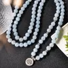 Strand 108 8mm Aquamarine pärlstav elastisk sladd wrap mala armband meditation yoga helande smycken kvinnor charm rosenkransen lotus armband