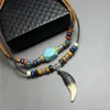 Pendentif Colliers Double Wolf Tooth Collier Tribal Homme Surf Bohème Turquoise