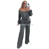 Designer Jumpsuits Women Long Sleeve Rompers Fall Winter Clothes Casual Slash Jumpsuits med fickor Fashion One Piece Outfits Overalls lastbyxor