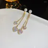 Dangle Earrings Pearl Zircon Long Tasselハート型クリスタルペンダントスタッド