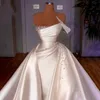 Satin Beaded Wedding Dress 2023 3 In 1 Pearls Mermaid Court Train Luxury One Shoulder Princess Women Bride Gowns Vestido de Noiva