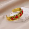 Bracelet de luxe en pierre rouge artificielle pour femmes, en acier inoxydable, couleur or, manchette, bijoux Vintage, accessoires, cadeau