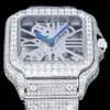 Full Diamond Hollow Out Watch Herr Quartz Movement Watches 39,8 mm med diamantbesatt stålarmband Business Armbandsur Montre de Luxe