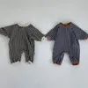 Jumpsuits 2023 Fashion plaid geboren baby romper schattige babyjongen lange mouw kleren losse casual peuter jumpsuit meisje kleding