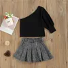 Ensembles de vêtements 1-6 ans enfant en bas âge fille décontracté hauts à épaules obliques T-Shirt jupe plissée tenues pour filles été ensemble de vêtements quotidiens