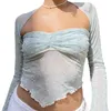 Débardeurs pour femmes Femmes Fleur Broderie Tube Tops Sans Bretelles Bateau-Cou Wrap Poitrine Débardeur D'été Camis Bandeau Avec Manches Longues Shrugs Set