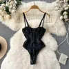 Nxy Summer Sexy Strapless Camis Rompers Transparent Underwear Short Solid Jumpsuits Slim Women Print Mesh Playsuits 230328