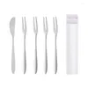 Dinnerware Sets XX9B 304 Stainless Steel Tableware Fruit Fork Set Two Tooth Dessert Cake Small Mooncake Knife Accessories