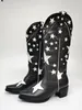 Boots Women Western Boots Embroidered Fashion Chunky Heel Shoes Woman Star Design Slip On Cowboy Cowgirl Boots Black Brand 230404