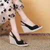 Sandals LIHUAMAO Elegance peep toe wedges sandals shoes women slingback heel pumps hemp rope outsole comfort csaual sandals AA230403