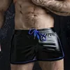 Shorts masculinos sexy punk magro motocicleta pu imitação de couro respirável casual calças curtas masculino magro musculação treino