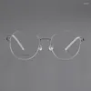 Óculos de sol quadros puro titânio ultraleve screwless óculos quadro para homens mulheres vintage oval óculos ópticos coreano artesanal miopia