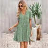 Casual jurken vrouwen vintage ruches sexy bloemenprint mini avondjurk zomer elegante korte mouw knop boho strand formeel promfeestje