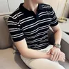 Męska letnia Klasyczna koszulka polo z paski dla mężczyzn szczupły rękaw Casual Business T-shirts Ubranie TEE TEE TEE TEE