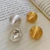 Stud Earrings 925 Sterling Silver Temperament Gold Color Vintage Frosted Round Ball For Women Trendy Jewelry Party Accessories