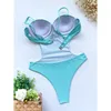 Costume da bagno bikini da donna in tinta unita alla moda, con scollo all'americana (con pettorina senza reggiseno in acciaio) per il tempo libero senza schienale