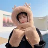 Bonnets Bonnet/Crâne Casquettes Hiver Femmes Mignon Épaissir Bois Chapeau Écharpe Gants Ensemble Nouveauté Chaud Casual En Peluche Chapeaux Solide Polaire Fille Kawaii