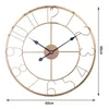 Wall Clocks 60cm 24 Inches Retro Wrought Iron Hollow Clock Stereo Numeral Silent Hanging For Home Living Room Decor -Golden Black