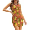 Casual Dresses Lemons Flare Dress Square Neck Elegant Female Fashion Printed Citrus Trend Pattern Oranges Orange Yellow