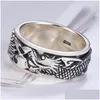 Anelli a fascia 925 Sterling Sier Gioielli Uomo Donna Nero Vintage Girevole Drago Anello di fidanzamento Coppia Anello di gioielli con consegna di goccia Dhvbc