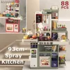 Kitchens Play Food New 93cm Big Kitchen Toy Children's Play House Kitchenware Set Simulation Spray Baby Mini Food Cooking Christmas Gifts Girl ToysL231104