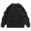 Men's Sweaters Black White Y2K Fashion Hip Hop Jumpers Knitted Pullovers Distressed Tassel Men Oversized Streetwear