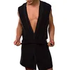 Roupa de vestido de verão masculino manto de banho de verão sexy pijamas sem mangas com capuz casual kimono banheira camisola sólida colormen's