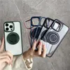 Coque de téléphone de luxe magnétique transparente Vogue pour iPhone 15 14 13 Pro Max Business, protection complète, béquille transparente, support de voiture, coque arrière prenant en charge le chargement sans fil