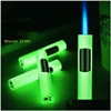 Lighters 2022 New Torch Luminous Lighter Jet Windproof Cigarette Cigar Gas Pen Spray Gun Butane Refill Metal Gadgets Gift Drop Deliver Dhvba